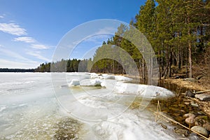 April on the shore of Ladoga Lake. Leningrad region