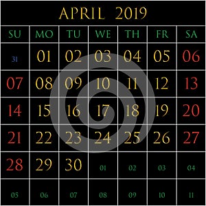 April 2019 square on black