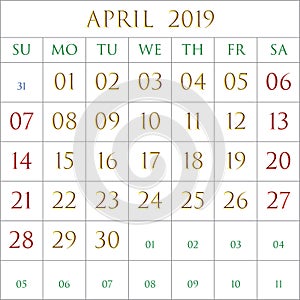 April 2019 square on white