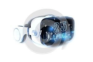 Apríl 2 5. 25 z mesiac kalendár dátum mesiac a svieti na virtuálne helma alebo okuliare. virtuálne technológia 