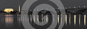 APRIL 10, 2018 - WASHINGTON D.C. - Memorial Bridge at dusk spans Potomac River and features. Skyline, travel