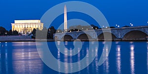 APRIL 10, 2018 - WASHINGTON D.C. - Memorial Bridge at dusk spans Potomac River and features. Travel, white