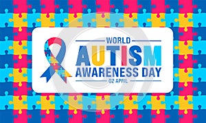 2 April world Autism Awareness Day colorful Puzzle piece seamless pattern background.