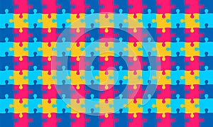 2 April world Autism Awareness Day colorful Puzzle piece seamless pattern background.