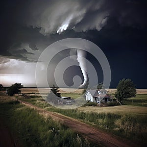 aproaching tornado. AI generated illustration