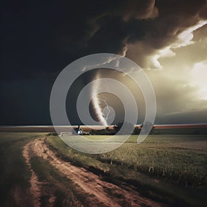 aproaching tornado. AI generated illustration