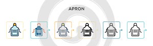 Apron vector icon in 6 different modern styles. Black, two colored apron icons designed in filled, outline, line and stroke style