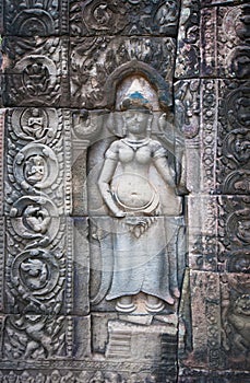 Apsara dancers, bas-relief of Angkor, Cambodia