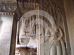 Apsara on the wall of Angkor Wat in Siem Reap, Cambodia.