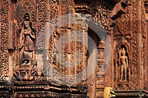 Apsaras carved on temple wall at Siem Reap, Cambod