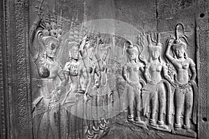Apsaras - Stone carvings in Angkor Wat, Siem Reap, Cambodia was inscribed on the UNESCO World Heritage List in 1992