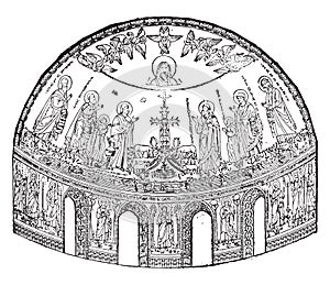 Apse of the basilica of St. John Lateran in Rome, executed in mosaic Jacopo Torriti the thirteenth century, vintage engraving photo