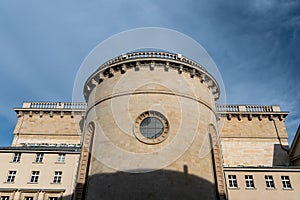 The apse of Cathedral of Christ the King in Katowice, Silesia, Poland. Classicist modernism from XX century. Ornamental cornice