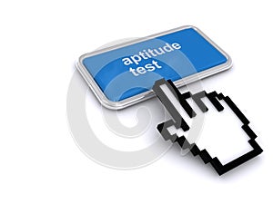 Aptitude test button on white photo