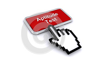 Aptitude test button on white photo