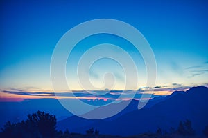 Apuane Alps horizon at sunset from the Comano Former NATO Base, Tuscany, Italy