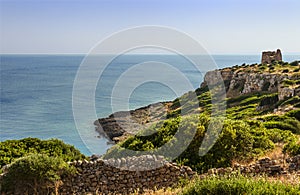 APULIA LANDSCAPE. Natural Park of Porto Selvaggio (NardÃÂ²): Uluzzo watchtower.(Salento) Italy. photo