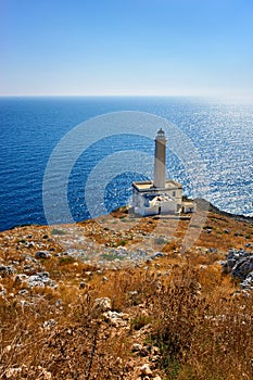 Apulia Puglia Italy. The lighthouse at Cape Palascia (Capo d\'Otranto). The easternmost point of Italy