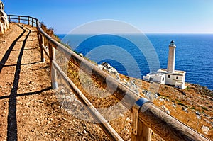 Apulia Puglia Italy. The lighthouse at Cape Palascia (Capo d\'Otranto). The easternmost point of Italy