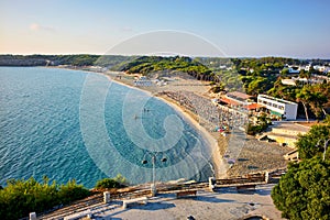 Apulia Puglia Salento. Italy. Torre dell\'Orso. Melendugno. Aerial view of the beach early morning