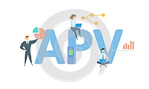 APV, Adjusted Present Value. Concept with keyword, people and icons. Flat vector illustration. Isolated on white.