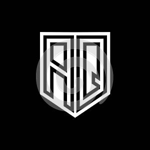 AQ Logo monogram shield geometric black line inside white shield color design