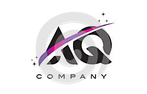 AQ A Q Black Letter Logo Design with Purple Magenta Swoosh