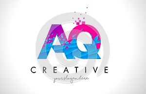 AQ A Q Letter Logo with Shattered Broken Blue Pink Texture Design Vector.