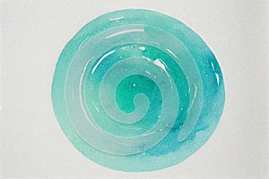 Aqua Abstract Watercolor Circle on White Background