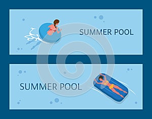 Aqua Activity, Women Relaxing in Summer Pool Vector