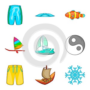 Aqua aerobics icons set, cartoon style