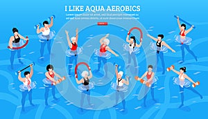 Aqua Aerobics Isometric Horizontal Illustration