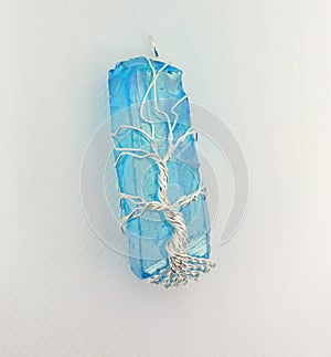 Aqua Aura crystal tree of life wire wrap