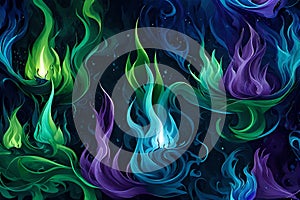 Aqua Blaze: Abstract Fire Pattern in Blue, Green, and Cyan