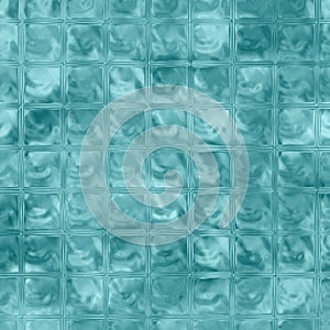 Aqua blue glass background raster illustration. Teal blocks square pattern tile.