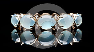 Aqua Blue Gold Bracelet With Diamond Accents - Art Nouveau Inspired