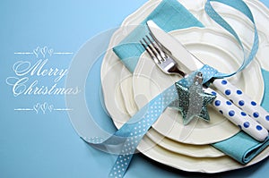 Aqua blue Merry Christmas place setting with sample text