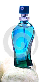 Aqua blue perfume bottle