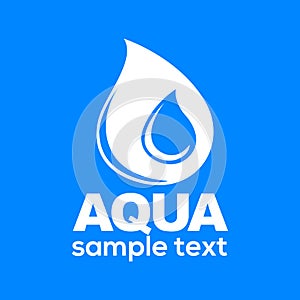 Aqua drop sign isolated on blue background vector illustration.