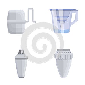 Aqua filter icons set cartoon vector. Water purification and filtration system