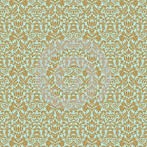 Aqua gold floral wedding damask seamless pattern