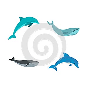 Aqua mammal icon set, flat style
