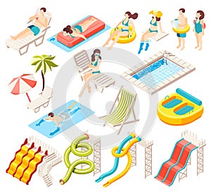 Aqua Park Isometric Icons Set