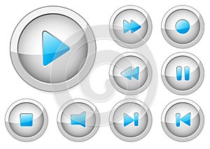 Media player buttons blue interface template vector illustration design button icon music play control sound video audio set web