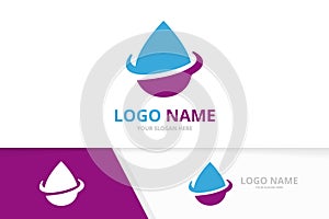 Aqua water drop logo combination. Unique waterdrop delivery logotype design template.
