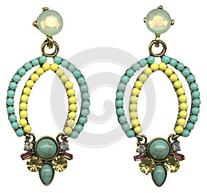 Aqua and Yellow Rhinestone Jewels Set in Gold