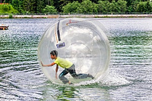 Aqua zorbing on water