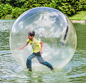 Aqua zorbing on water