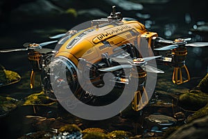 AquaDrone aquatic drone that navigates underwater with precision, equipped with high - resolution cameras and sensors to explore