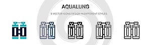 Aqualung icon in filled, thin line, outline and stroke style. Vector illustration of two colored and black aqualung vector icons